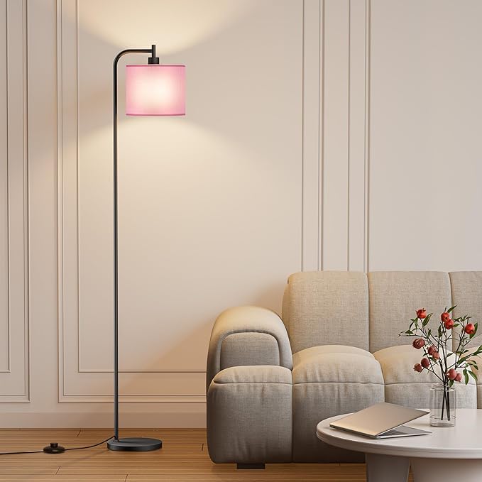 Floor Lamp with Linen Shade, Dimmable Tall Standing Lamp with Remote Control & 3 Color Temperatures, Modern Corner Floor Lamps for Living Room Bedroom Office, 9W LED Bulb Included