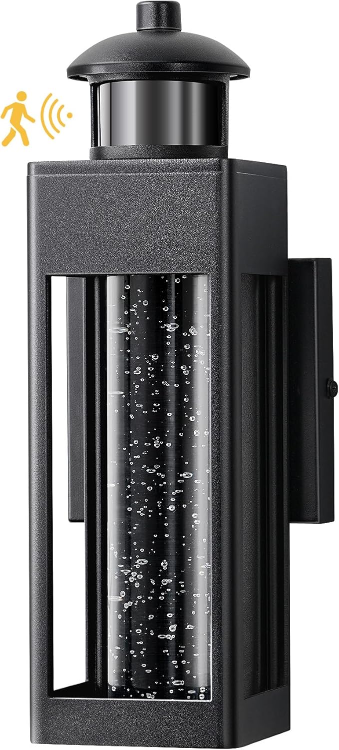 EDISHINE Motion Sensor Porch Lights Outdoor, Dusk to Dawn Exterior Lighting Fixtures with Crystal Bubble Glass, LED Outside Wall Sconce Lantern for Garage 1100 Lumen