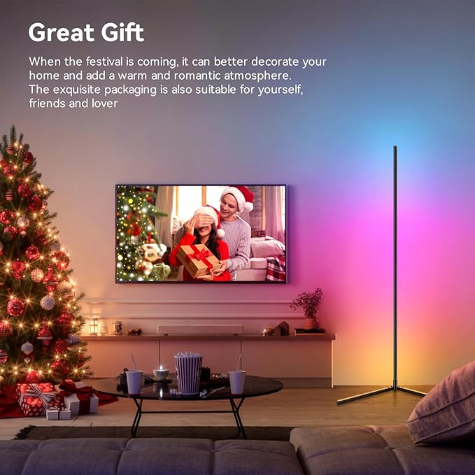 Corner Floor Lamp,Smart RGB LED Lights with 20 Million Colors & 800+ Modes, Music Sync, Timer Setting.Bluetooth App & Remote Control - ldeal for Living Rooms Bedrooms, and Gaming Rooms