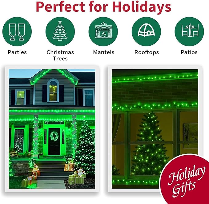 LAMPHOME 500 LED Green St Patricks Day Lights, 165FT Christmas String Lights with 16 Lighting Modes, Waterproof Connectable Mini fairy Lights, Plug in for Indoor Outdoor Xmas Party Bedroom Decorations