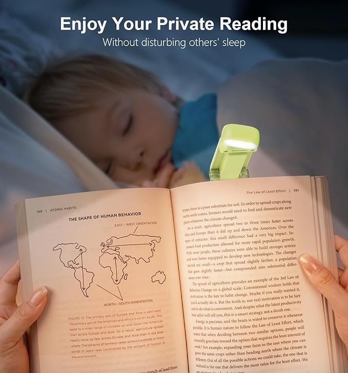 Gritin Reading Light,Book Light for Reading in Bed-Eye Caring 3 Colors, 5-Level Dimmable Brightness,Long Lasting, Compact Size Rechargeable Clip on Book Reading Light for Book Lovers-Emerald Green