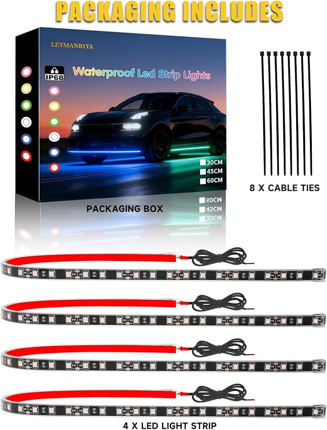 Led Light Strip Exterior Interior 24inch 5050 SMD Led Strip Light IP68 Waterproof Flexible Lights 12V for Car SUV Truck Marine Boat Golf Cart Pink Pack of 4