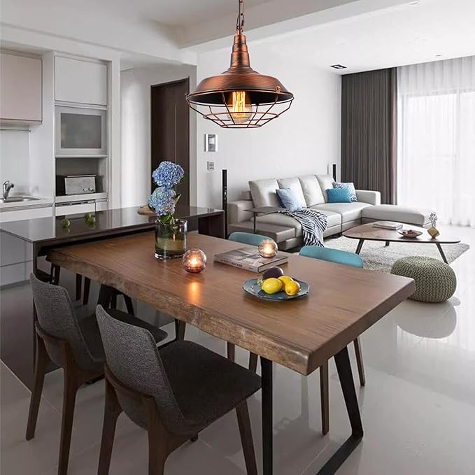 Industrial Pendant Lights Kitchen Island 2 Pack Farmhouse Hanging Light Fixtures with Adjustable Chain, Rustic Pendant Lighting with Metal Wire Cage for Barn Dining Room Hallway Foyer