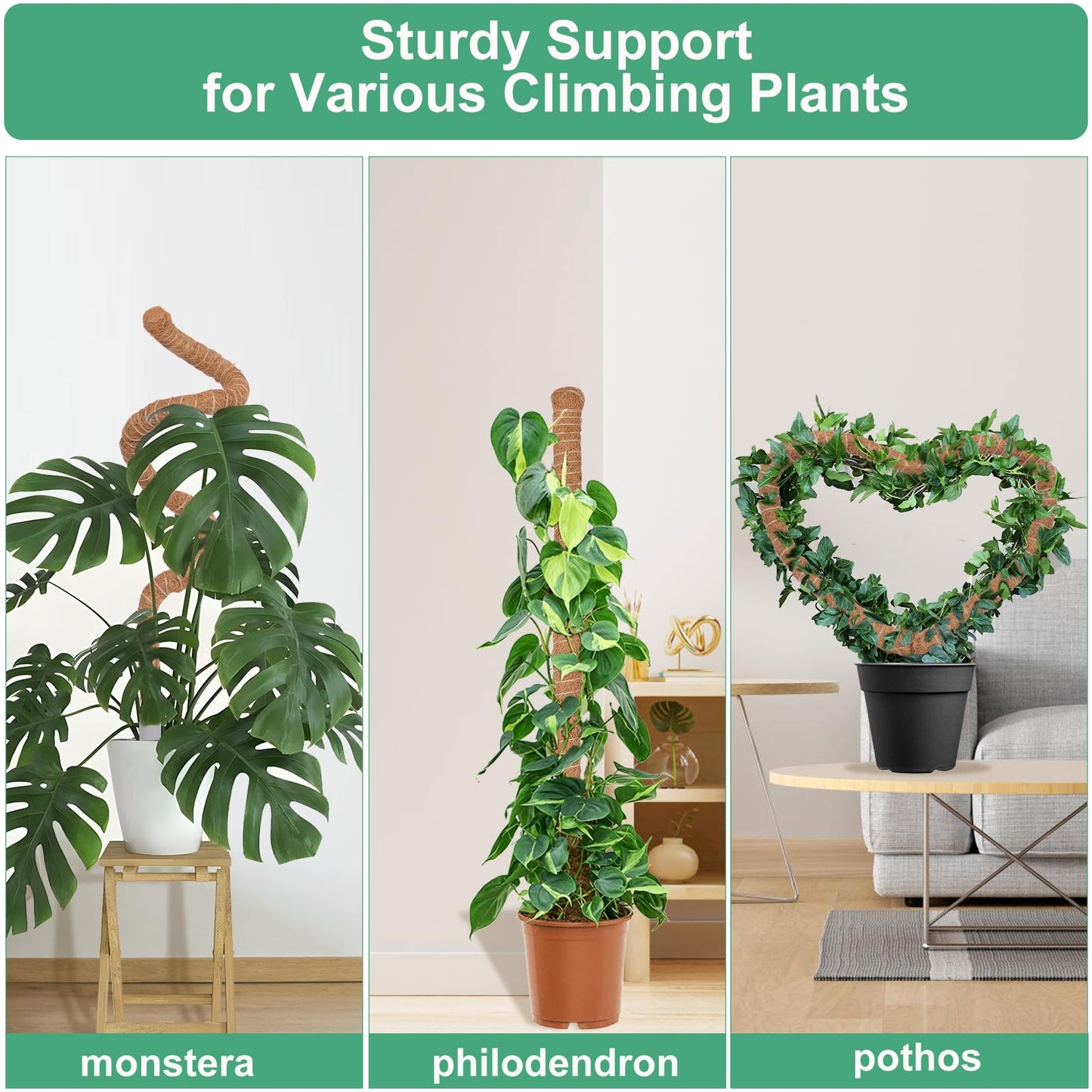 2 Pack Moss Pole, 40 Inch Monstera Plant Support, Moss Poles for Climbing Plants Indoor DIY, Coco Coir Plant Pole Moss Plant Stick Support Stake Kit for Potted Plants, Pothos, Philodendron