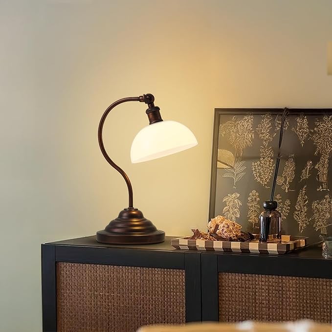 Cordless LED Table Lamp, Battery Operated Desk Lamps with Swing Arm & Plastic Shade, Vintage Small Rechargeable Dimmable Light for Bedroom, Living Room, Nightstand, Oil Rubbed Bronze