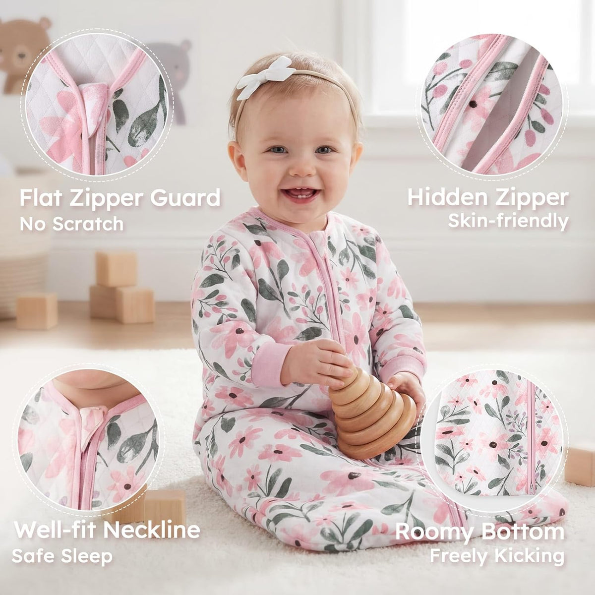 Yoofoss Baby Sleep Sack - Organic Cotton Wearable Blanket for Infants 6-12 Months | 1.0 Tog, Long Sleeve, 2-Way Zipper