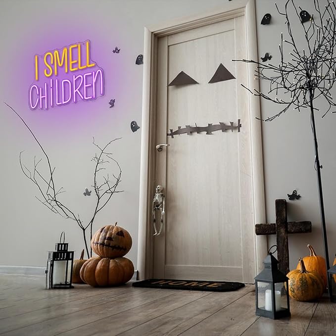 I Smell Children Neon Sign for Wall Decor Halloween Neon Light Colorful LED Neon Sign USB Powered LED Neon Light for Bedroom Shop Hotel Bar Halloween Decoration