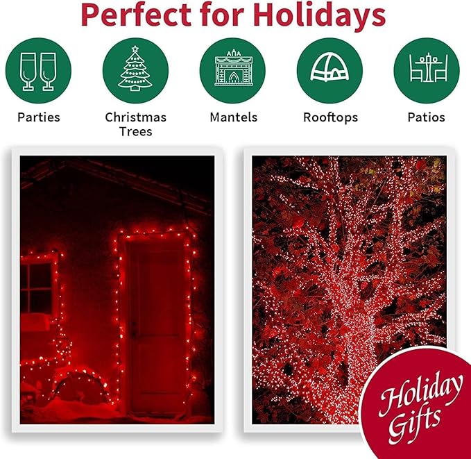 LAMPHOME 33ft Red Valentine Lights String, 100 LED Green Wire red Fairy Starry String Lights Plug in,16 Lighting Modes for Valentines Day Tree Decorations Wedding Party Decoration