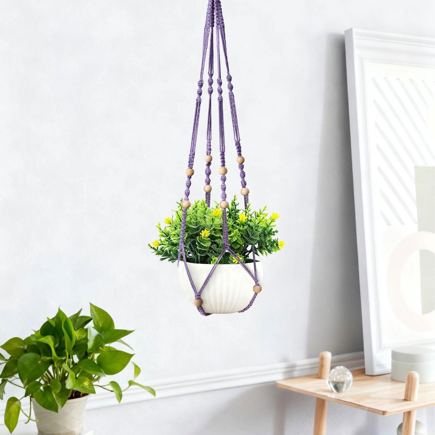 wocoxo 35 Inch Macrame Plant Hanger, Hanging Planter Basket with Wood Beads, Decorative Flower Pot Holder for Indoor Outdoor Boho Home Decor, Set of 2 (Purple)