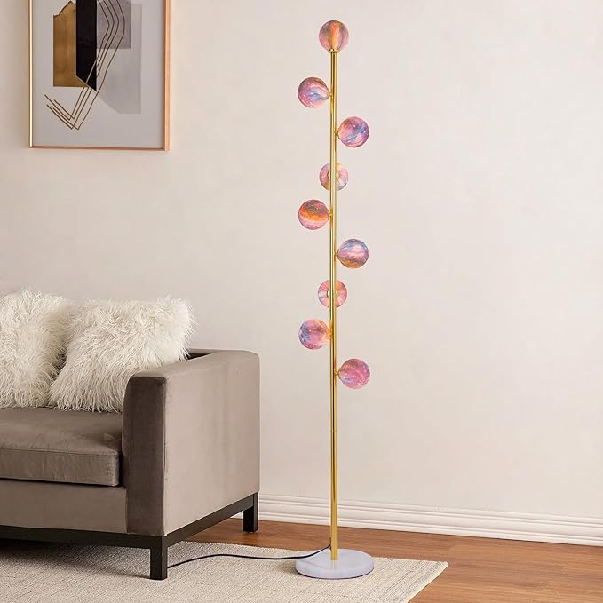 Hsyile Modern Creative Floor Lamp for Living Room,Bedroom,Office,Globe High Pole Standing Lamp, Tree Lamp (Gold&Colored Shade)