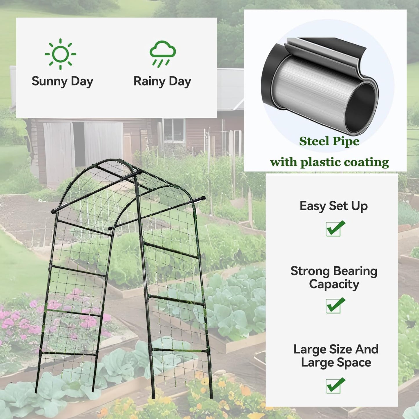 Garden Arch Trellis for Climbing Plants Outdoor 6.7 ft Height Large Tunnel Trellis Support for Vegetables Plant Cucumber Trellis for Garden Raised Bed, Black
