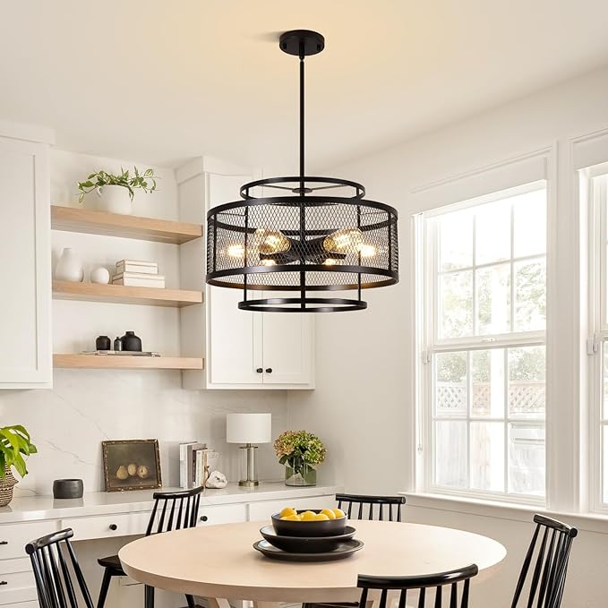18" Modern Pendant Lights Kitchen Island, 6-Light Matte Black Pendant Light Fixtures, Industrial Farmhouse Hanging Pendant Lights for Kitchen Island Dining Room Living Room Bedroom Foyer Entryway