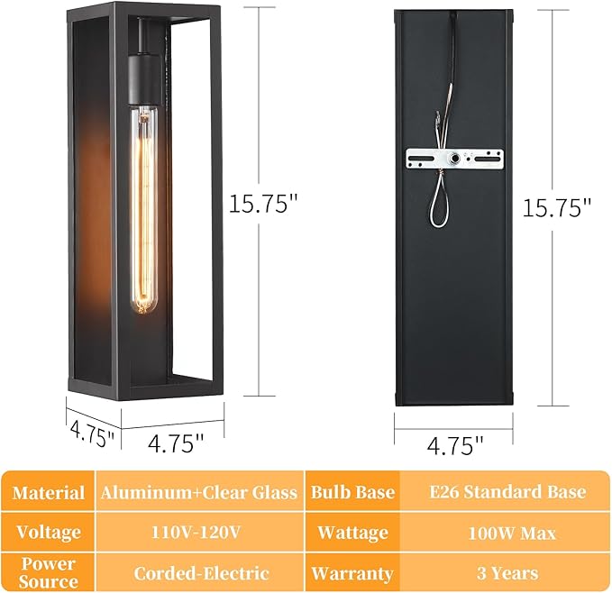 Large Outdoor Wall Light Fixtures 2-Pack, 16'' Anti-Rust Modern Outdoor Garage Lights Wall Mount, Waterproof Black Exterior Sconce Lighting, Outside Porch Lights for House & Coach