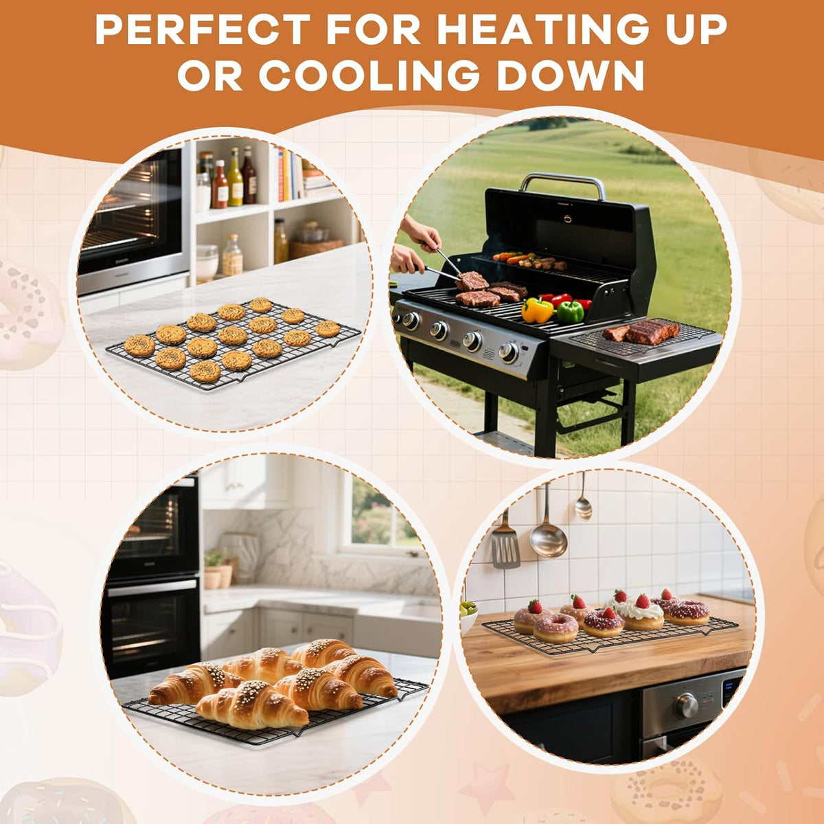 TOPCJ Cooling Rack Set - 2PCS Heavy Duty Stainless Steel Baking Racks | 10”x15” Non-Stick Design for Grilling & Roasting