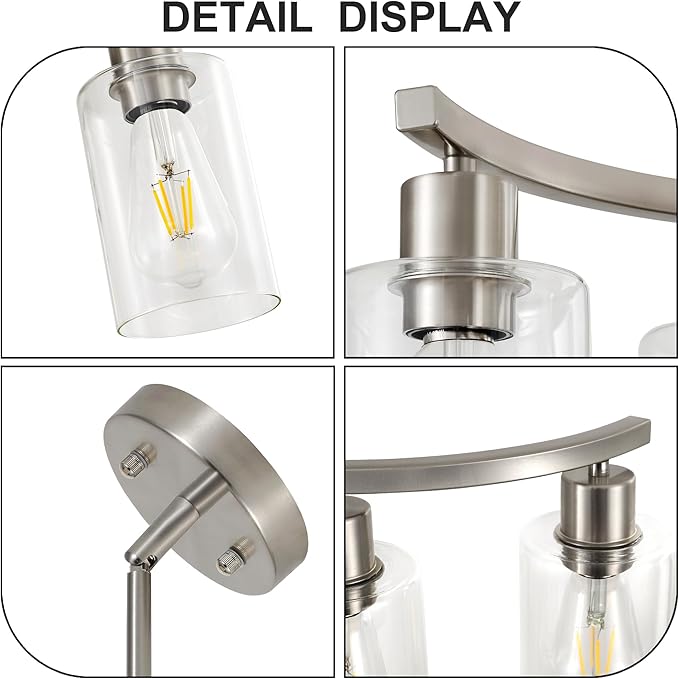6 Light Modern Brushed Nickel Pendant Light Fixture for Dining Room,Kitchen Pendant Lighting Over Island,Adjustable Height Farmhouse Dining Chandeliers Over Table,with Glass Shade