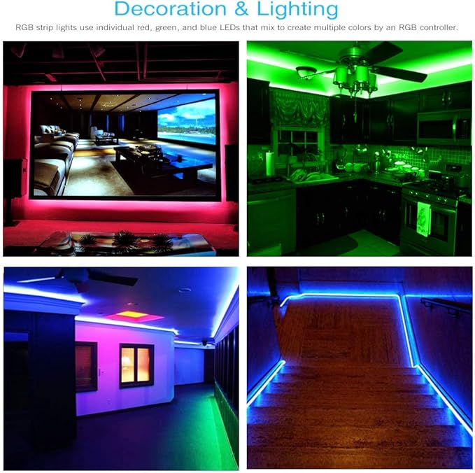DAYBETTER LED Lights 65.6ft, 5050 RGB Led Strip Lights Flexible Color Changing Remote Control Led Light Strips, 2 Rolls of 32.8ft Led Lights for Bedroom, Living Room, Party Home Decor