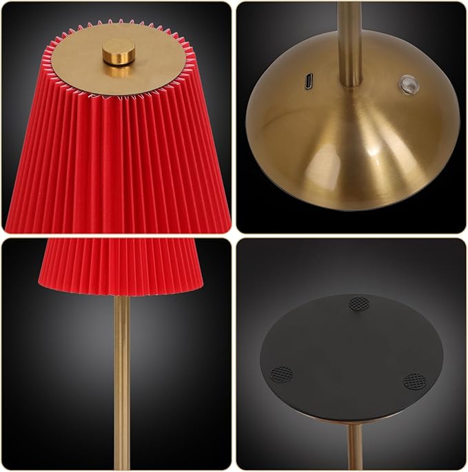 Cordless LED Red Table Lamp , Portables Lamps, Rechargeable Battery Valentine's Table Lamps, Pinkred Table Lamps for Dining Room, Bedroom, Bedside, Night Light, Balcony , Outdoor,Coffee,Bar (Red)