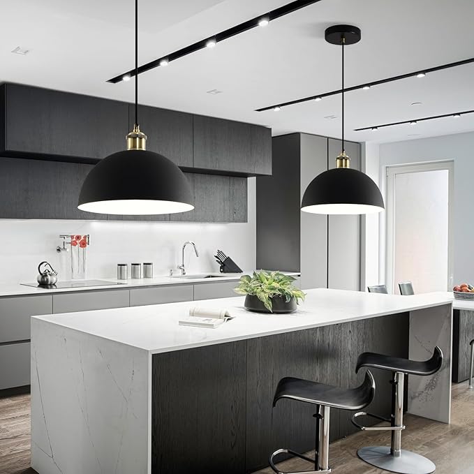 Modern Pendant Light 9.84 "Industrial Dome Pendant Light Black and White Finish Lighting line Length Pendant light78.74 Kitchen Island, Bedroom, Corridor, bar,Farmhouse