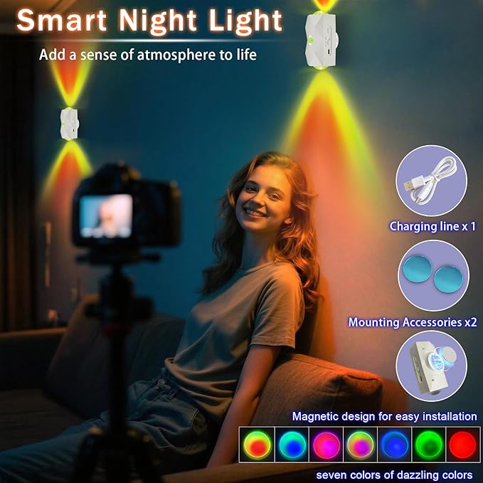 LED Wall Mounted Lights Battery Operated Wall Lamp 2 Pcs with Motion Sensor 1500mAh Rechargeable Wall Lights, Up/Down Lighting Design, Cordless Light for Bedroom Living Room Hallway Decor (white)