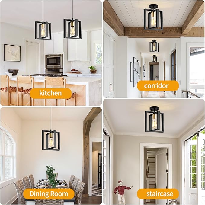 9MMML Black Pendant Lights Kitchen Island Set of 3, Farmhouse Hanging Lamp with 62'' Height Adjustable Cord, Small Wood Ceiling Pendant Light Fixture for Dining Room, Entryway, Foyer