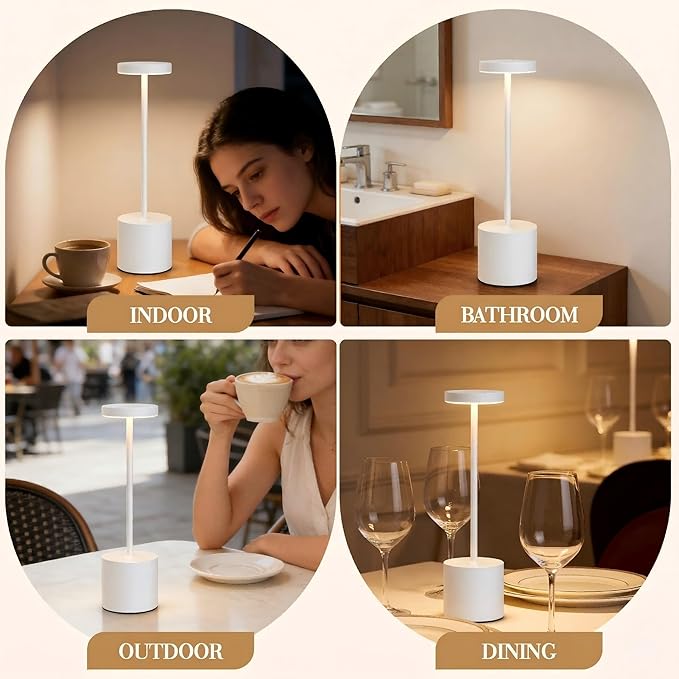 Cordless Table Lamp – 2 Pack Rechargeable Table Lamps, 5000mAh Battery Operated Lamp with 3-Color Dimmable Light, Outdoor Table Lamp for Bedroom, Restaurant, Patio, Home Décor (White)