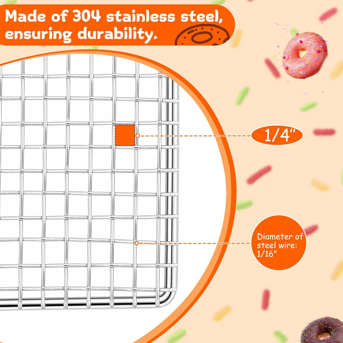 Yaocom 5 Pack Stainless Steel Bakery Screens - Heavy Duty 23 x 23 Inch Cooling Grids for Donuts & Pastries