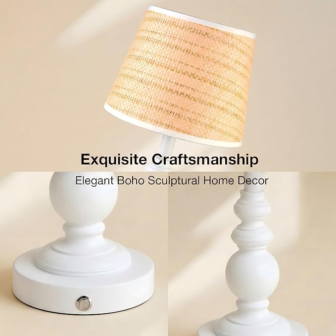 Cordless Boho Sculptural Table lamp White, 5200-mAh Rechargeable Battery Touch Lamp, 3-Way Dimmable, Build-in LED 320 Lumens Max, Resin Home Decor, for Bedroom Living Room Dining Room