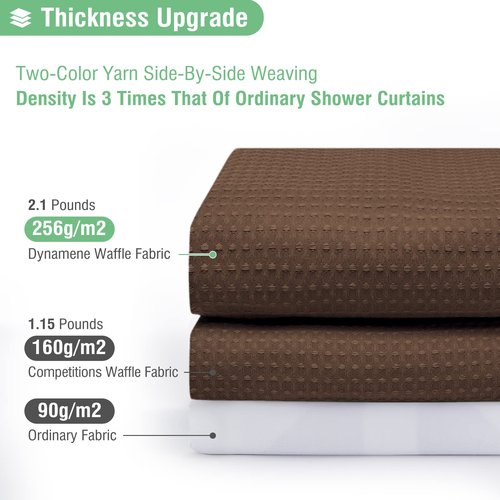 Dynamene Extra Wide Shower Curtain-108 Inch Wide Waffle Weave Weighted Thick Cloth Bathroom Shower Curtain, Neutral Heavy Duty Hotel Bath Curtain Set with 18 Plastic Hooks,108x72, Brown
