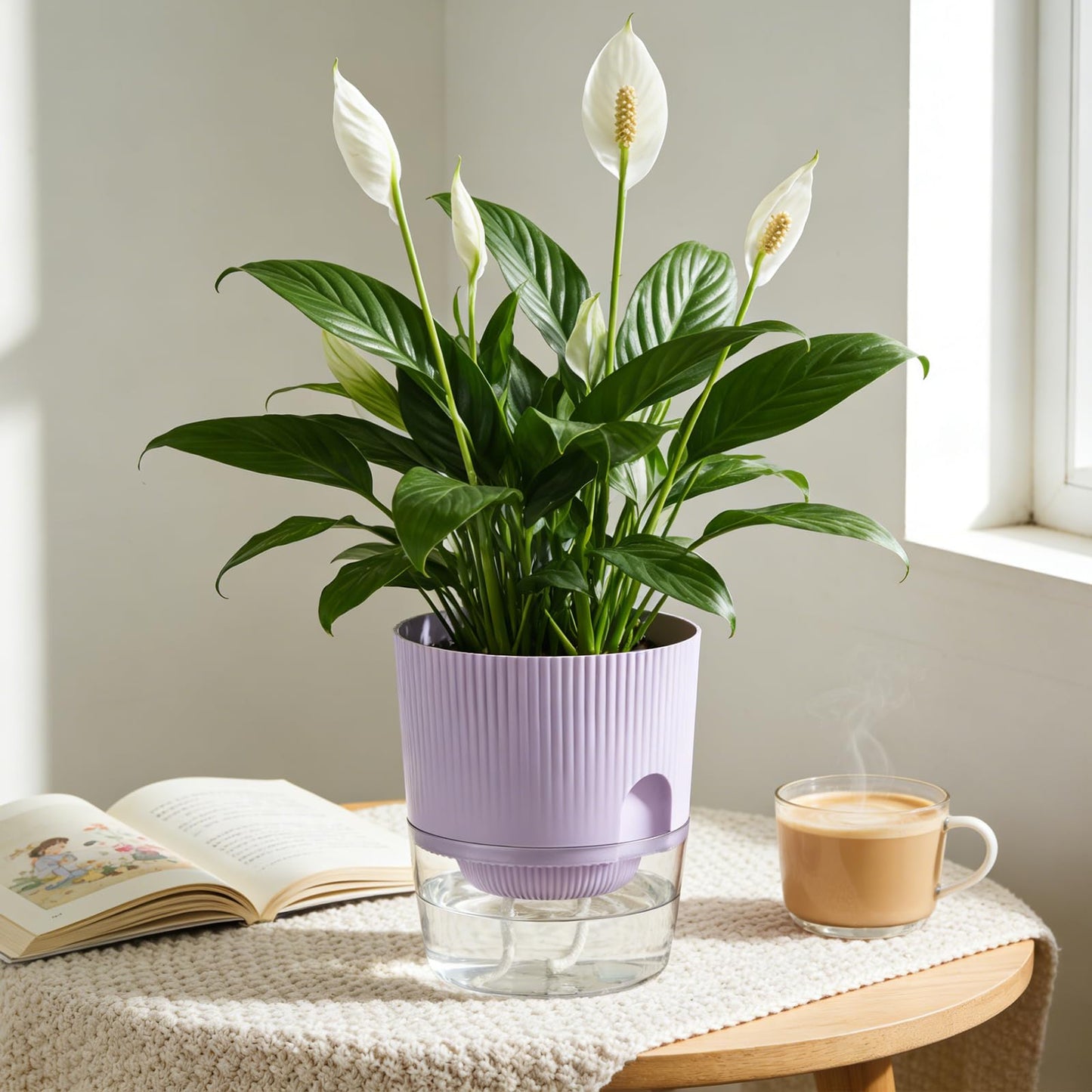Samhe Self Watering Pots for Indoor Plants, 4 Pack 5.7 Inch Flower Pots with Deep Reservoir & Drainage Holes, Yellow Purple Plastic Planters with Water Level Window for Succulents Orchids