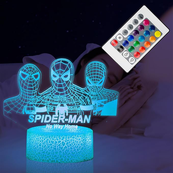 Kids Toys 3D Night Light,Superhero Christmas Gift Birthday 3D Illusion Lamp for Kid Girl Boy Room Decor, 16 Colors Remote Control