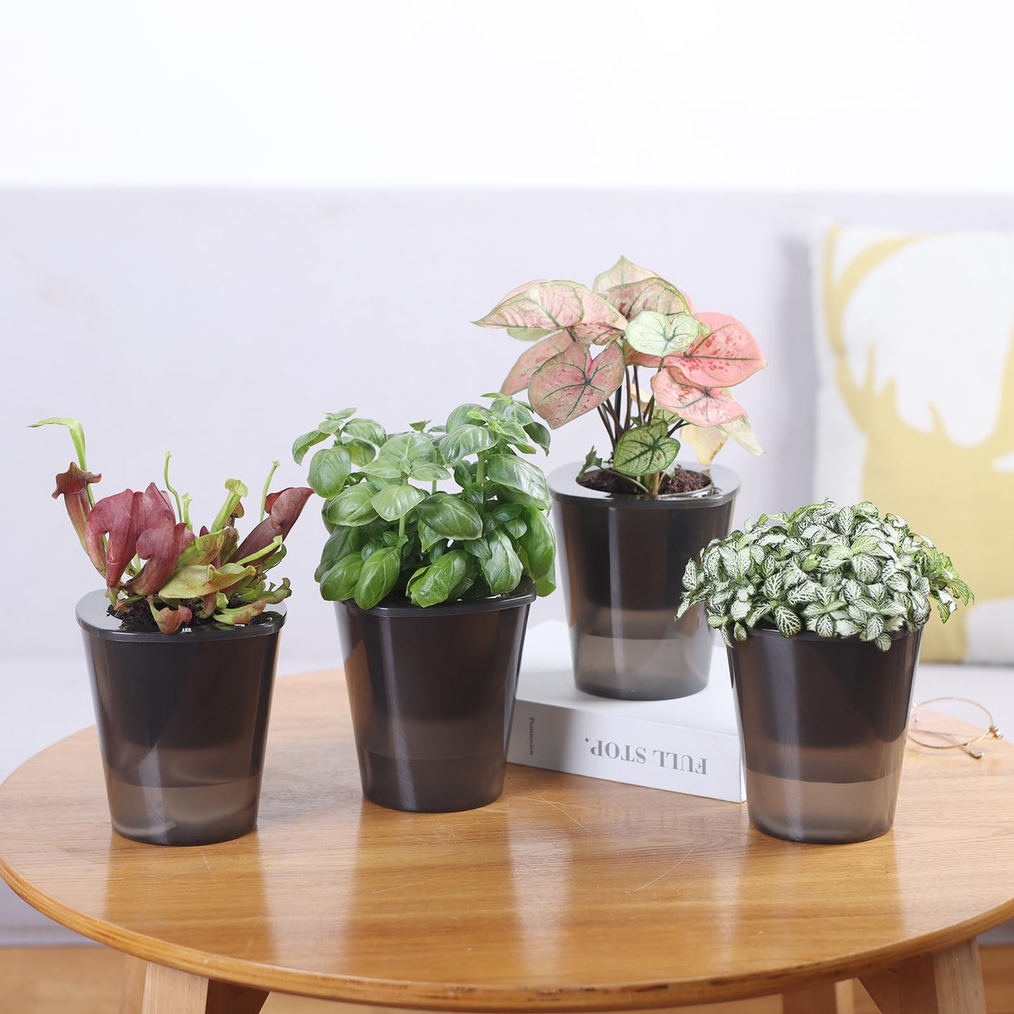 Oliz Self Watering Planter 8 Pcs,4.3 Inch Flower Plant Pot with Inner Pot, Indoor Self Watering Planter Pot for Herbs, Flowers