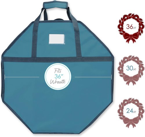 Hearth & Harbor Christmas Storage Organizer Box - Premium Hard Shell Wreath Bag with Dual Zipper & Pockets - 36" Blue
