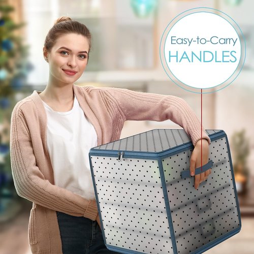 Hearth & Harbor Christmas Ornament Storage Box - Holds 64 Ornaments with 4 Inner Tray Dividers