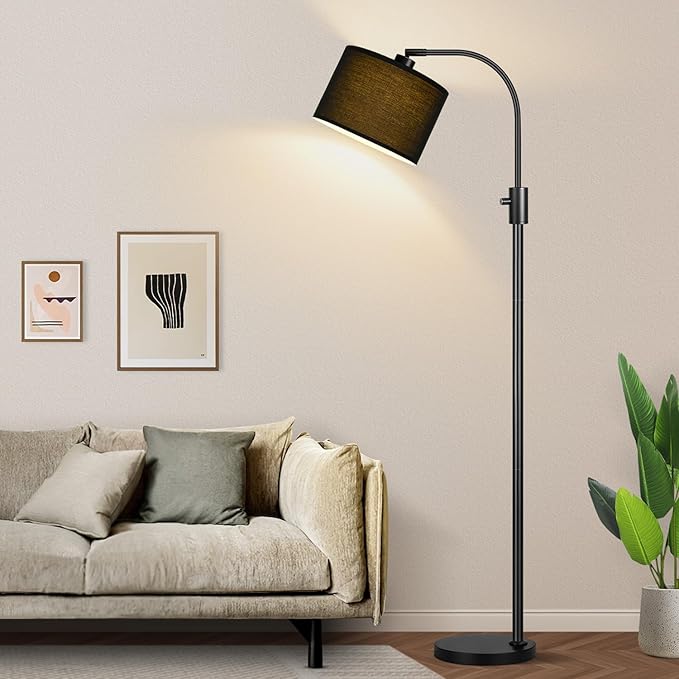 Nintiue Upgraded Modern Arc Dimmable Tall Standing Floor Lamp with Black Shade, 1200 Lumens LED Bulb Included, for Living & Reading Room, Bedroom, Office & Nursery, Black