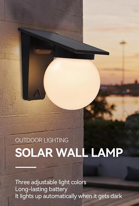 Solar Porch Lights Outdoor, Dusk to Dawn Solar Wall Lights Outdoor Ip65 Waterproof, 3 Color, 3600mAh Wall Lanterns for Patio, Garage, Entryway, Garden