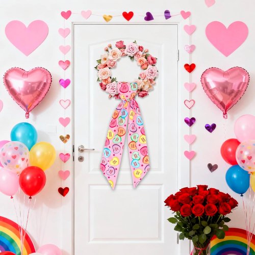 FYSUIMU Valentine's Day Wreath Sash - Heart Garland Ribbon for Indoor/Outdoor Decor | 2-Piece Set
