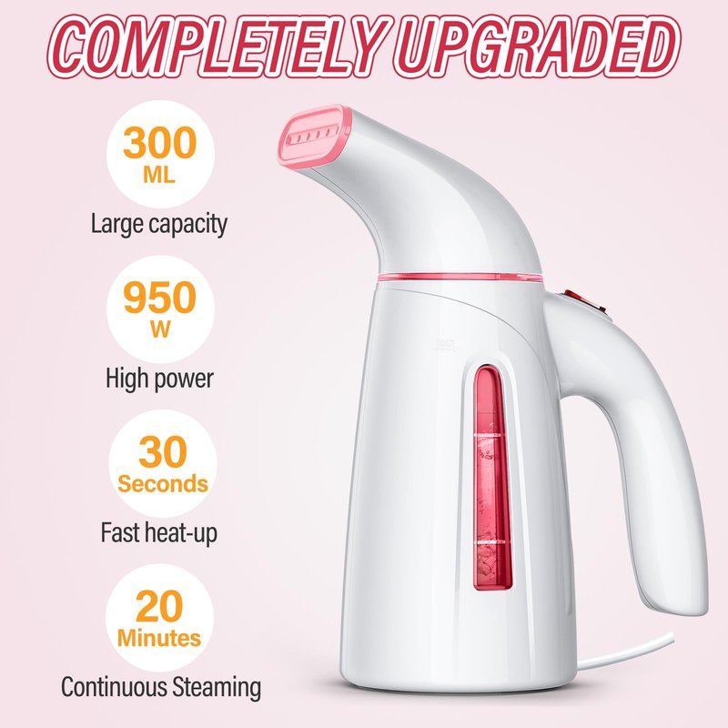 OGHom Steamer for Clothes,Portable Handheld Travel Steamer,300ml Large Capacity,950W,30 Second Fast Heat Up Garment Steamer (Pink)