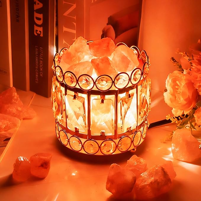 Natural Himalayan Pink Salt Lamp, Dimmable Brightness (Single Lighting Mode), USB Powered, Crystal Salt Rock Lamp for Home Decor, Night Light for Bedroom/Office, ETL Certified Cord (Crystal Crown)