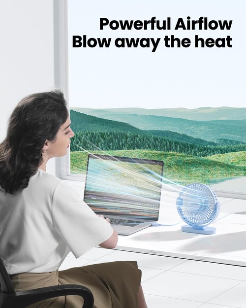 Gaiatop USB Desk Fan, 5.5 Inch Small Quiet Powerful 3 Speeds 90° Rotate, Personal Mini Portable Desktop Table Fans, Cooling for Home Office Car Travel Indoor Outdoor Blue
