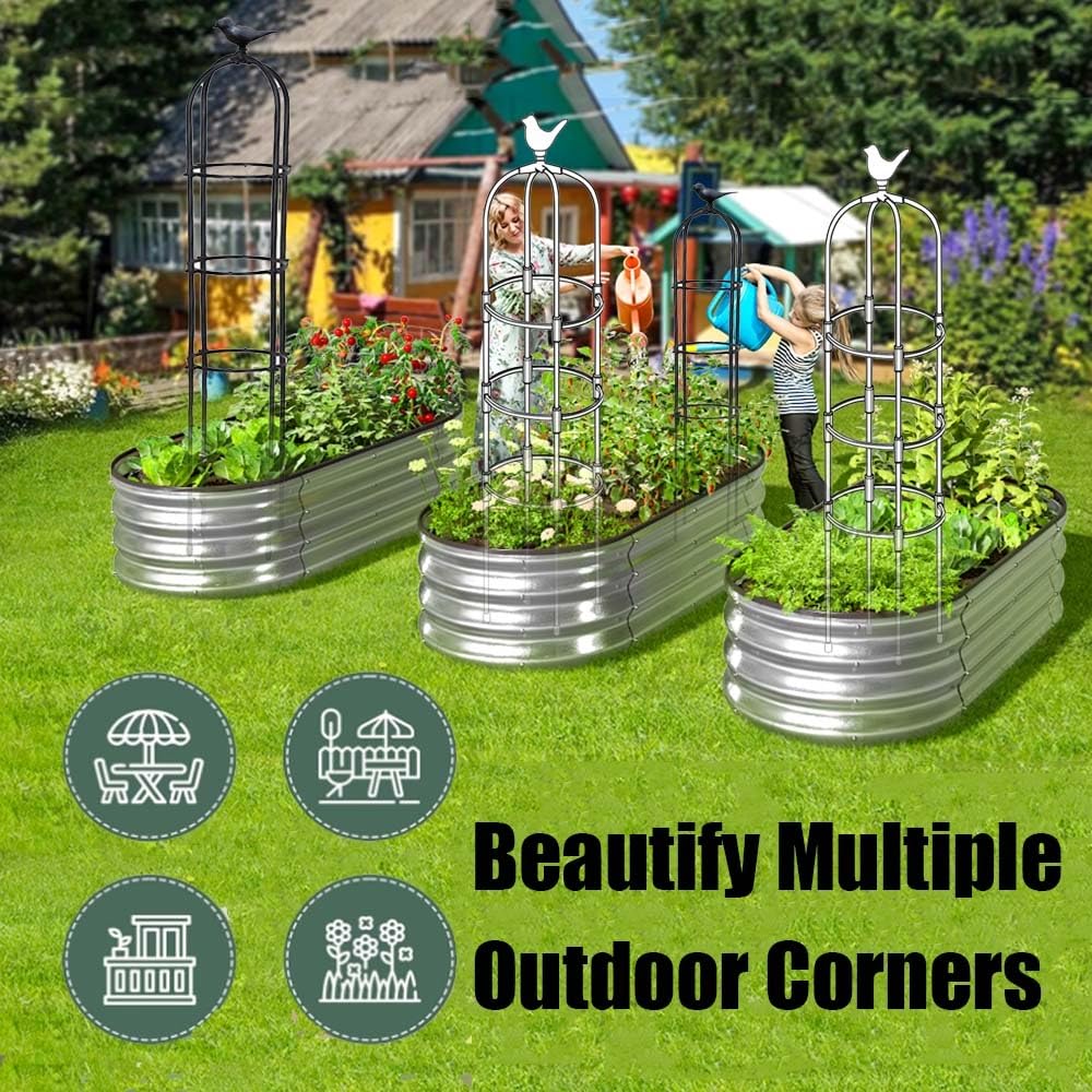 Garden Trellis Outdoor Obelisk for Climbing Plants 25" 33" 45" 57" 69" 81" Vine Supports Flowers Stands for Potted Vines Rose Cucumber(Black,36x125cm/14.2x49in)