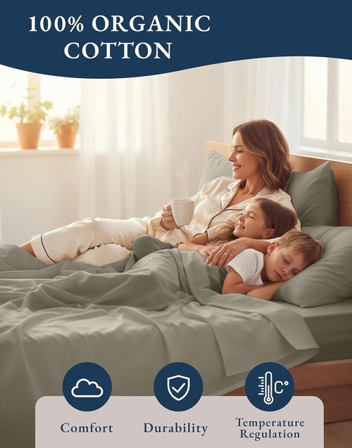 LANE LINEN Organic Cotton Full Size Sheet Set - Eco-Friendly, Soft Percale Bedding, Silver