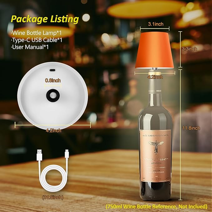 2025 New Wireless Bottle Lamp - LED Bottle Lights for Liquor & Wine Bottles, Cordless Lampshade, Whiskey Bottle Top Light, Bottle Stopper Night Light Kit, Rechargeable 3-Tone Touch-Dimmable