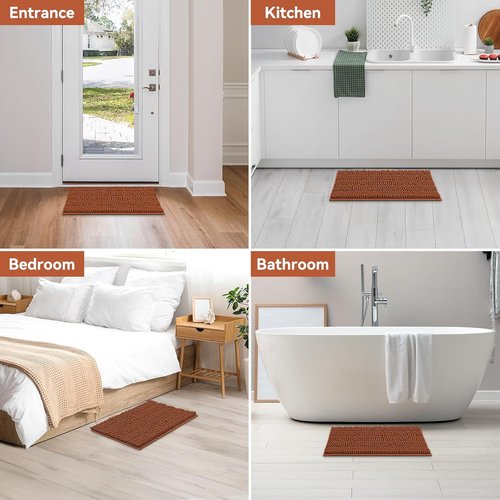 Bcoimo Chenille Bath Mat - Non-Slip, Ultra-Absorbent & Quick-Dry | 24" x 17" for Bathroom Use