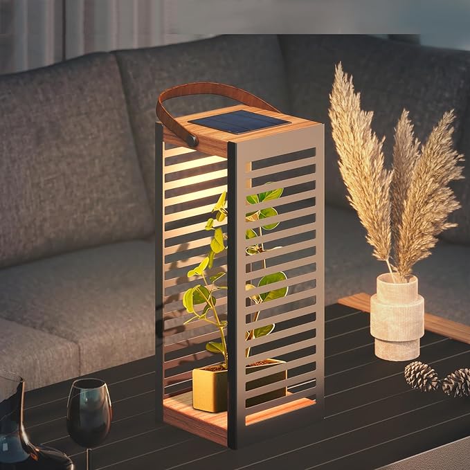 Solar Yard Outdoor Floor Lamp Solar Powered Light, Patio Waterproof Metal Solar Lantern with Handle, Plant Decor for Patio, Yard, Porch, Large