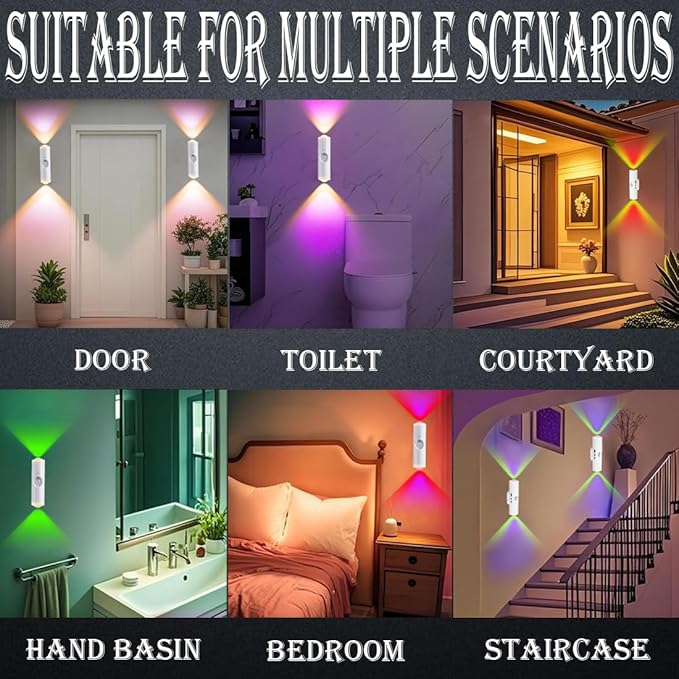 Portable Wall Mounted Night Light,USB Rechargeable Magnetic LED Wall Lamp,Motion Sensor Night Light,7-Color Battery-Powered Wall Lamp,For Hallways,Bedrooms,Bathroom,Living Room(White 2 pcs)