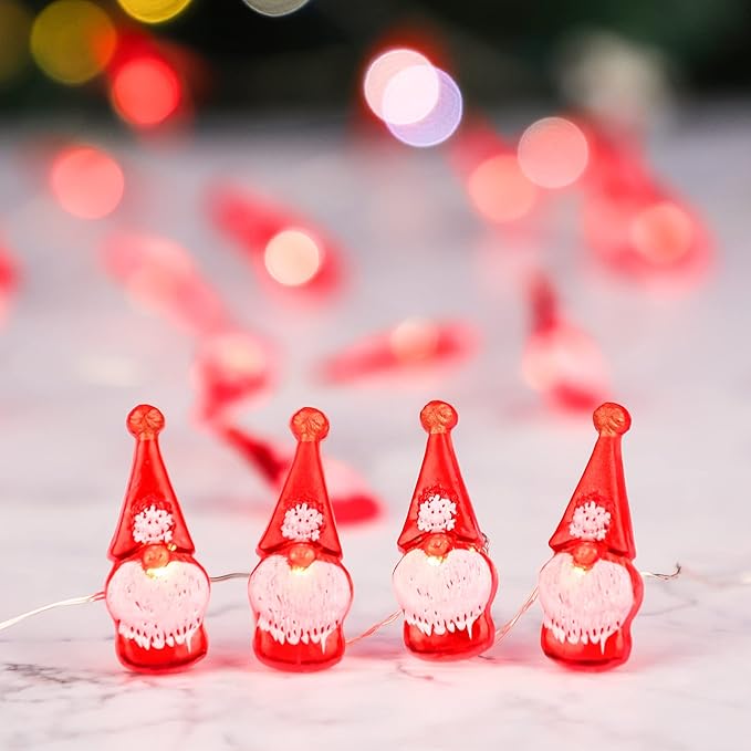 Christmas String Lights 10ft 30 LEDs Red Gnome Battery Powered & USB Plug in with Remote Christmas Garlands Ornaments Twinkle Light for Home House Party Decoration