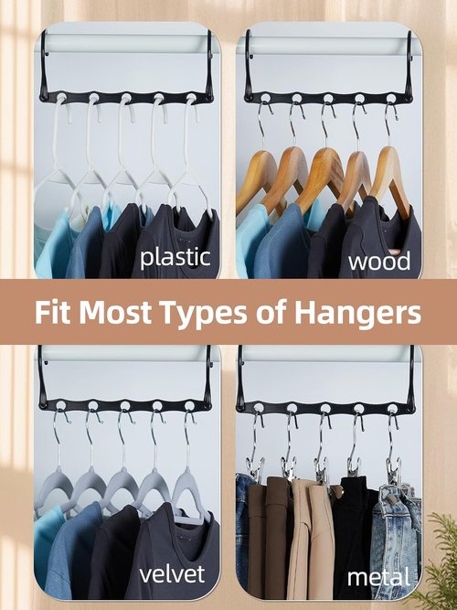 HOUSE DAY Black Magic Space Saving Hangers - Sturdy 10 Pack with 5 Holes for Heavy Clothes | Closet Organizer Essentials