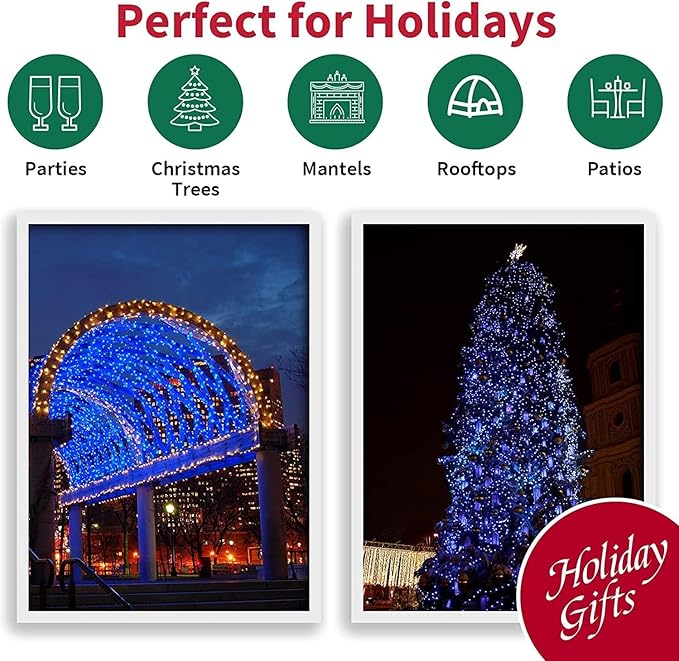 LAMPHOME 33ft 100 LED Blue Christmas Lights Clear Wire, Connectable16 Modes Blue Christmas Tree Lights Indoor Outdoor Plug in, Fairy String Lights for Christmas Tree, Xmas, Party, Garden
