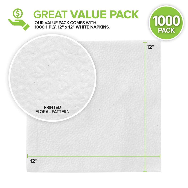 Stock Your Home 12 Inch Disposable Napkins - Made in The USA 1 Ply White Dinner Napkins - Paper Napkins for Dinner, Parties, Crafts, Daily Use - 1000 Pack