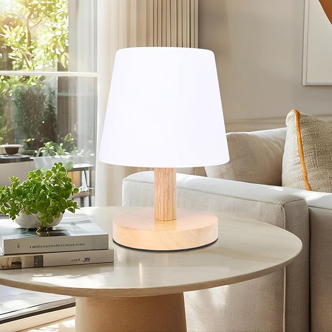 Wood Rechargeable Table Lamp Cordless, 9" Small 4000mAh Battery Table Lamps Cordless 3 Brightness Lamp, Small Cute Portable Bedside Aesthetic Lamps, Night Lights for Kids Bedroom Home Cozy Decor
